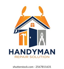 House repair tools logo. Handyman tools logo template.