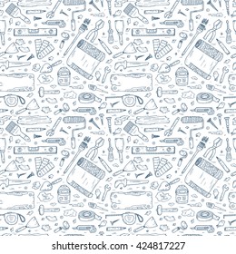 House repair tools vector Seamless pattern. Home improvement icons. Hand Drawn Doodle Tools. Housework. 