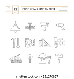 House repair vector line icons - construction, electricity, plumbing, home repair tools.