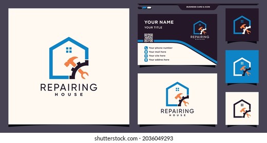 Logo de reparación de casas con concepto creativo y diseño de tarjetas de visita Premium Vector