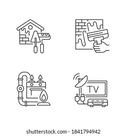 House repairs and facilities linear icons set. External decoration. House decorating and renovating. Gas pipework. Customizable thin line contour symbols. Isolated vector outline illustrations