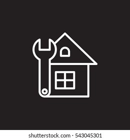 House repairs line icon, outline vector sign, linear white pictogram isolated on black. Symbol, logo illustration