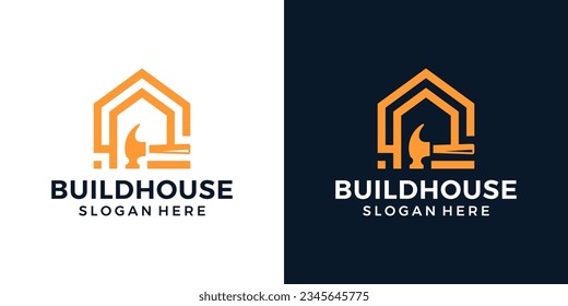 House Repairs logo design template. Hammer logo with home building graphic design vector illustration. House renovation symbol, icon, creative.