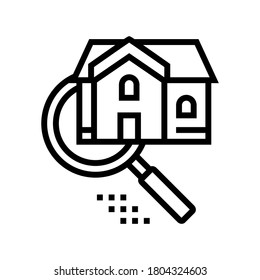 Ikone der Hausrecherche, Vektorgrafik. Hausforschungszeichen. isoliertes Kontursymbol