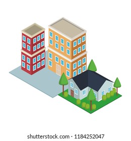 House and residence buildings isometric