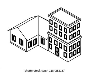 House and residence buildings isometric