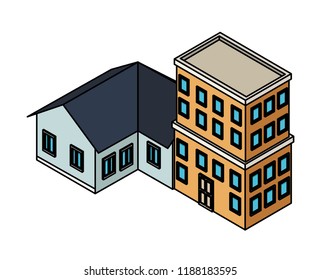 House and residence buildings isometric