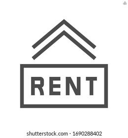 House or residential building for rent vector icon. Real estate or property with home or house building and for rent sign. Also for development, owned, sale, buy, purchase or investment. 48x48 px.