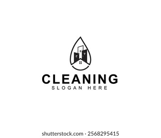 House residential commercial cleaning logo design vector icon symbol with water logo line art