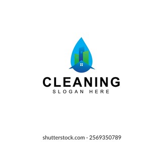 House residential commercial cleaning logo design vector icon symbol with water logo