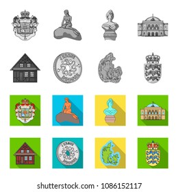 House, residential, style, and other web icon in monochrome,flat style. Country, Denmark, sea, icons in set collection.