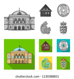 House, residential, style, and other web icon in monochrome,flat style. Country, Denmark, sea, icons in set collection.