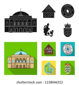 House, residential, style, and other web icon in black,flat style. Country, Denmark, sea, icons in set collection.