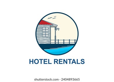 House resort beach balcony terrace logo vector illustration design.