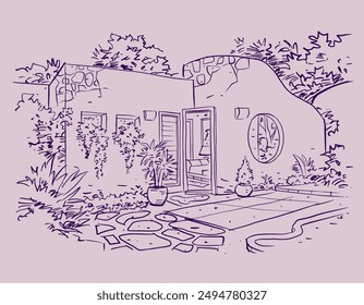 House in resort idea vector for card, decoration, illustration card