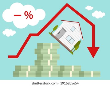 vivienda basada en el concepto de paquete de dinero para la inversión inmobiliaria y inmobiliaria y gráfico decreciente