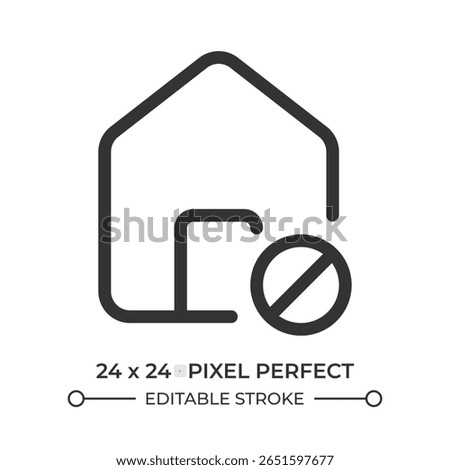 House restriction line ui icon. Forbidden area, sign. Security, protection. Home safety, private property. Isolated vector outline symbol. Webdesign user interface element linear, pixel perfect