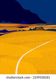 House in rice field scene nature landscape  vector illustration background.