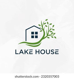 Cámara, río y hojas diseño de logotipo abstracto plantilla de icono vectorial.