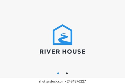 house with river logo design vector silhouette illustration