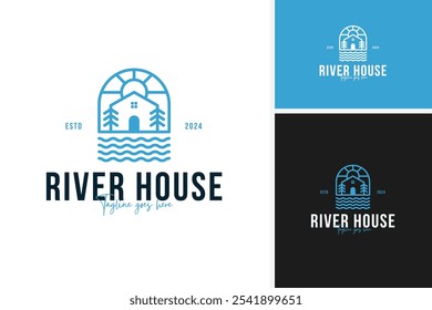 House river logo design vector for real estate and scenic landscape