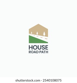 House with road path logo. Vector icon illustration template
