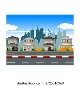 House With Road and Town Background