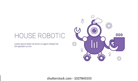 House Robotic Smart Home Technology Template Web Banner With Copy Space Vector Illustration