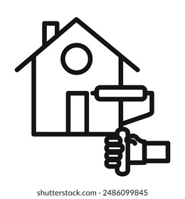 House with roller for painting icon mark in filled style