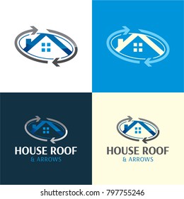 House Roof & Arrows Moving Company Logo and Icon - Vector Illustration