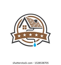 House Roof Gutter Logo Design Vector Badge Emblem Template Illustrations