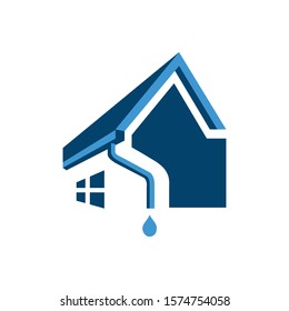 House Roof Gutter Logo Design. Home Pipe Installation Vector Template Illustrations