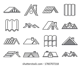 House roof icons set. Outline set of house roof vector icons for web design isolated on white background