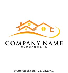 House roof property with orange color illustration logo design vector