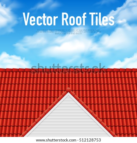 House roof tile poster with red covering and blue cloudy sky vector illustration