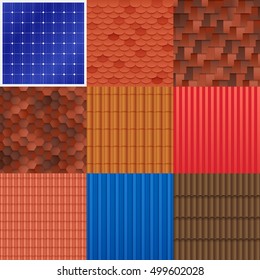 House roof tile set with different construction material structure and texture of covering vector illustration