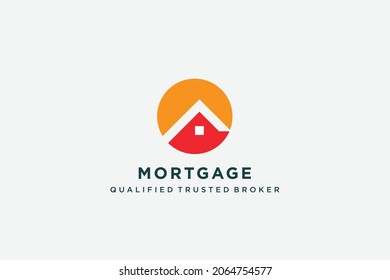 house roof top silhouette isolated orange circle as the sun, usable vector logo design for architect, architecture agency, business, mortgage, renovation,decoration , company,agency