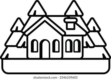 A house with a roof and trim sits in front of a forest
