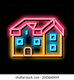 house roof type neon light sign vector. Glowing bright icon house roof type sign. transparent symbol illustration