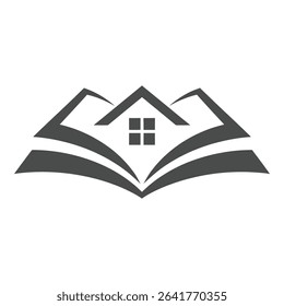 House roof and window over an open book isolated on white background