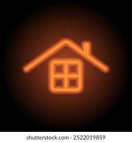 Casa techo y ventana simple icono de Vector. Diseño plano. Neón naranja sobre fondo negro.ai