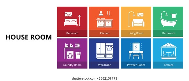 House Room Glyph Solid Banner Web Icon Set Vector Illustration