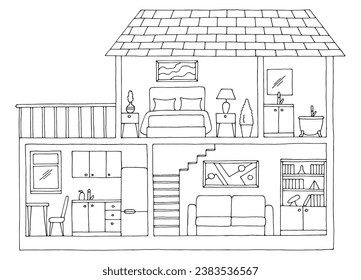 House room graphic black white home interior sketch illustration vector 