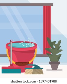 house room with housekeeping equipment vector illustration design