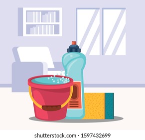house room with housekeeping equipment vector illustration design