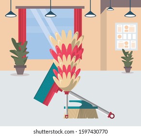 house room with housekeping equipment vector illustration design