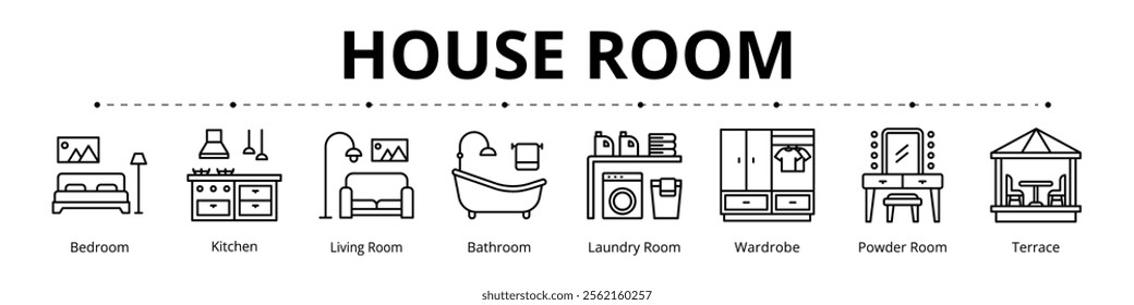 House Room Line Banner Web Icon Set Vector Illustration