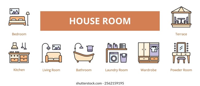 House Room Lineal Color Banner Web Icon Set Vector Illustration