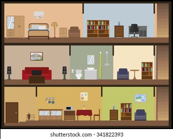 house rooms and furniture vector