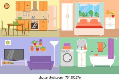 House rooms interior set vector illustration